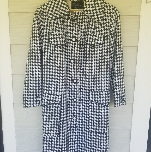Vintage 60s Houndstooth Pattern Peacoat Thalhimers Mod Estimated S/M - Picture 7 of 16